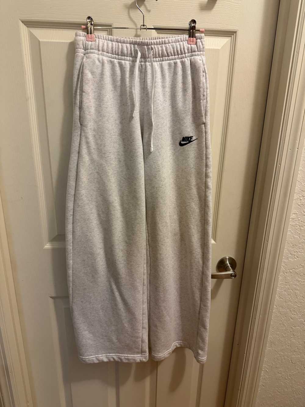 Nike Light Gray Fleece Joggers with Black Swoosh